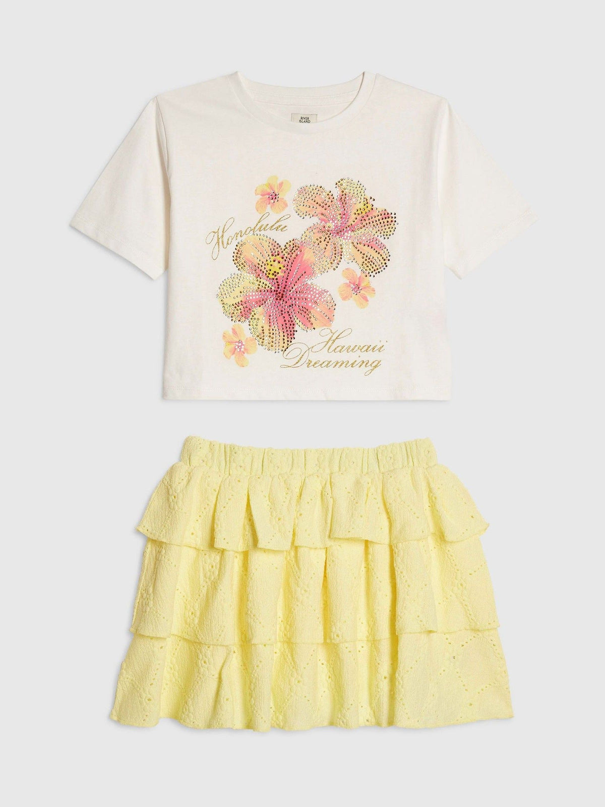 Dsiney Kidz - River Island Yellow Floral T-Shirt & Rara Skirt Set image 1