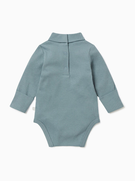 Dsiney Kidz - MORI Blue Soft and Stretchy Ribbed Roll Neck Bodysuit image 2
