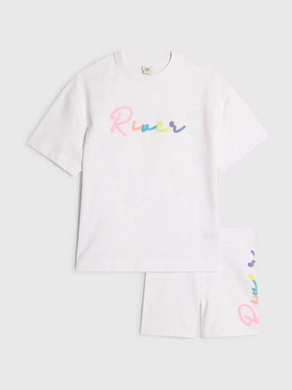 Dsiney Kidz - River Island White River Logo T-Shirt & Cycle Shorts Set image 2