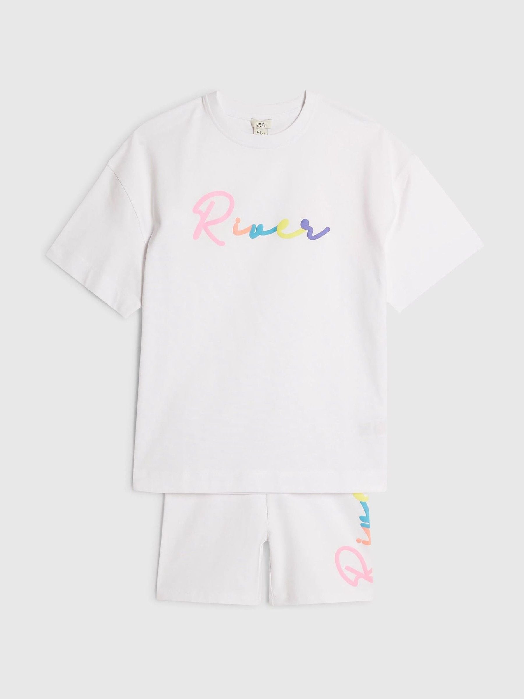 Dsiney Kidz - River Island White River Logo T-Shirt & Cycle Shorts Set image 3