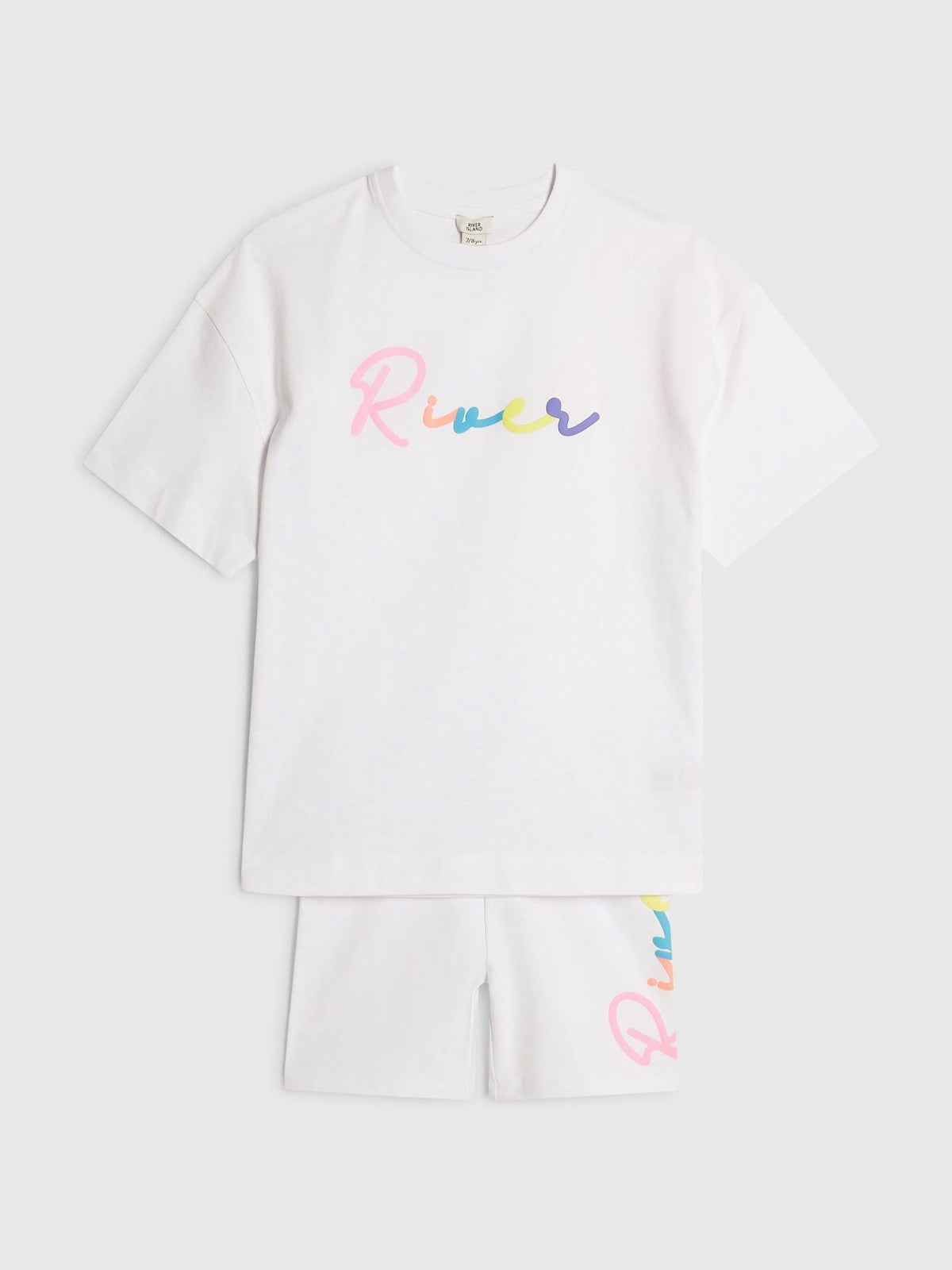 Dsiney Kidz - River Island White River Logo T-Shirt & Cycle Shorts Set image 3