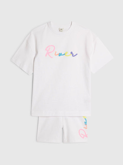 Dsiney Kidz - River Island White River Logo T-Shirt & Cycle Shorts Set image 3