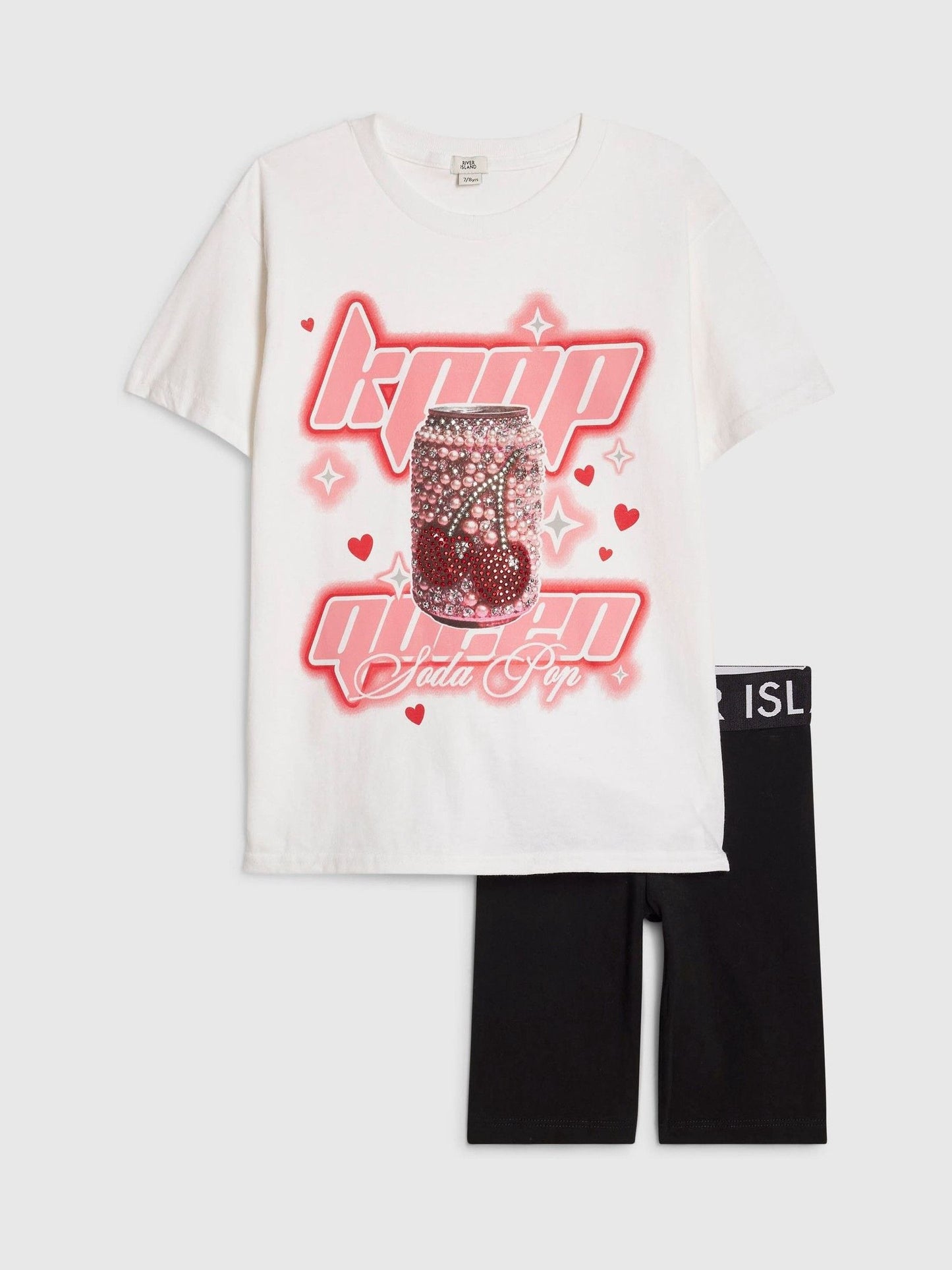 Dsiney Kidz - River Island White Pop Soda Queen T-Shirt & Cycle Short Set image 1