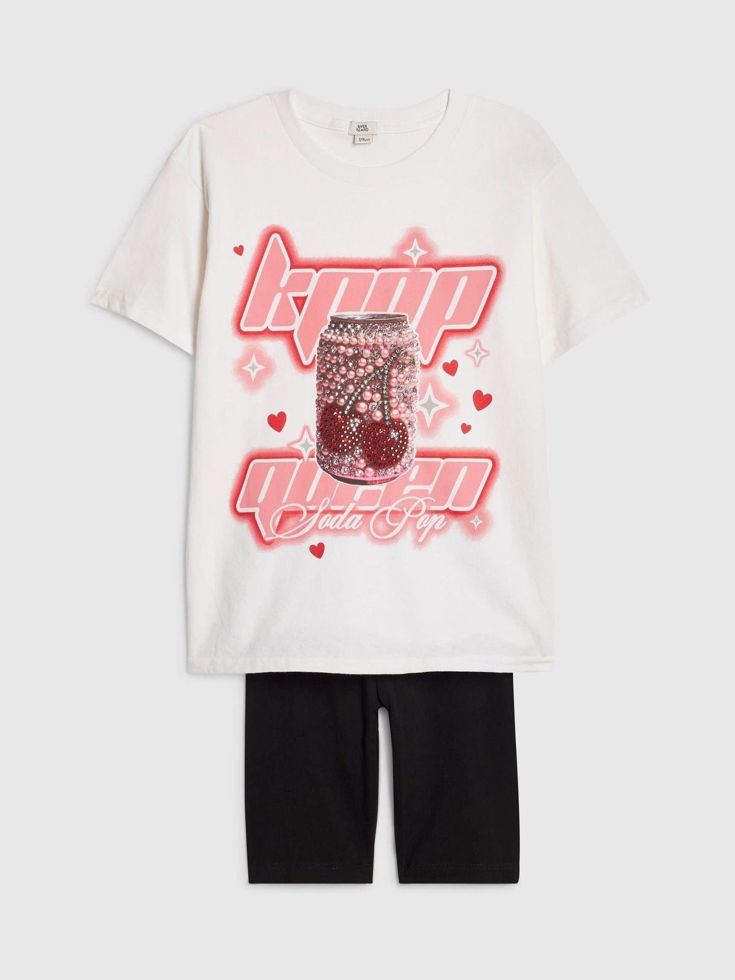 Dsiney Kidz - River Island White Pop Soda Queen T-Shirt & Cycle Short Set image 3