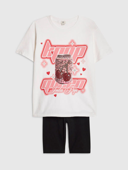 Dsiney Kidz - River Island White Pop Soda Queen T-Shirt & Cycle Short Set image 3
