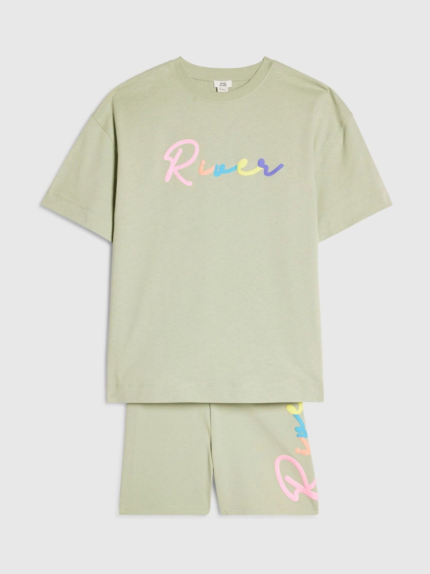 Dsiney Kidz - River Island Green River Logo T-Shirt & Cycle Shorts Set image 3