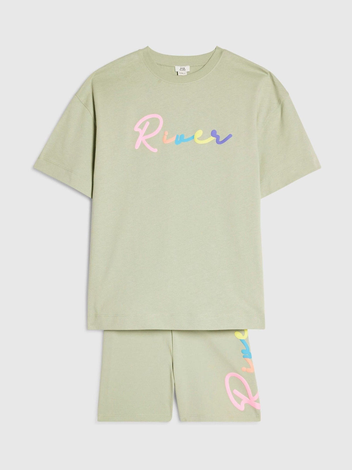 Dsiney Kidz - River Island Green River Logo T-Shirt & Cycle Shorts Set image 3
