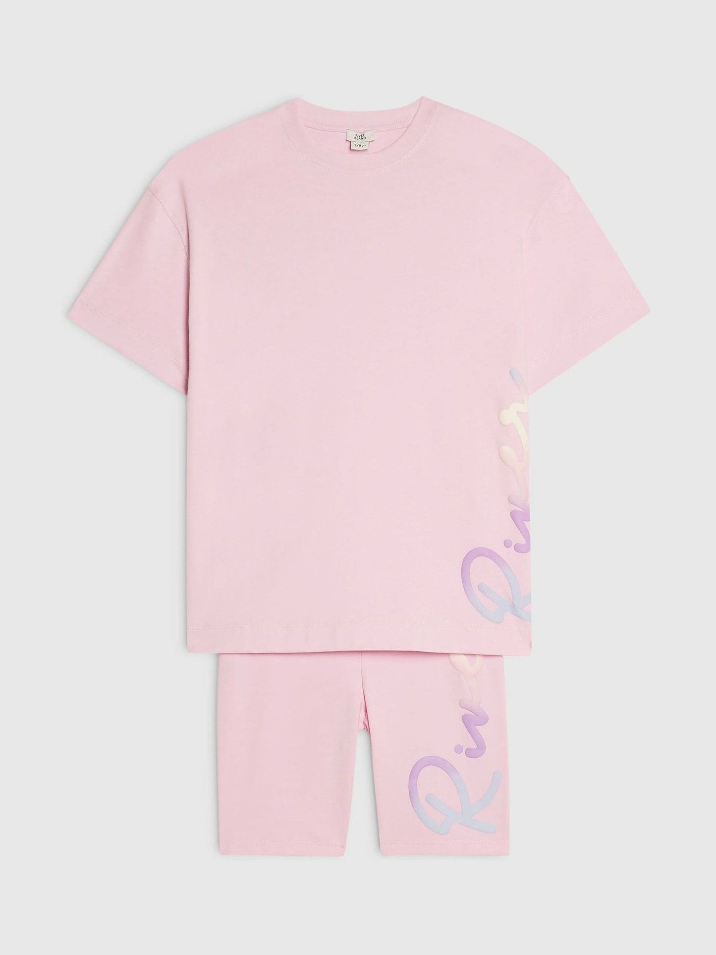 Dsiney Kidz - River Island Pink River Logo T-Shirt & Cycle Shorts Set image 3