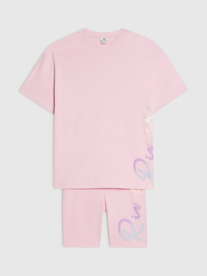 Dsiney Kidz - River Island Pink River Logo T-Shirt & Cycle Shorts Set image 3