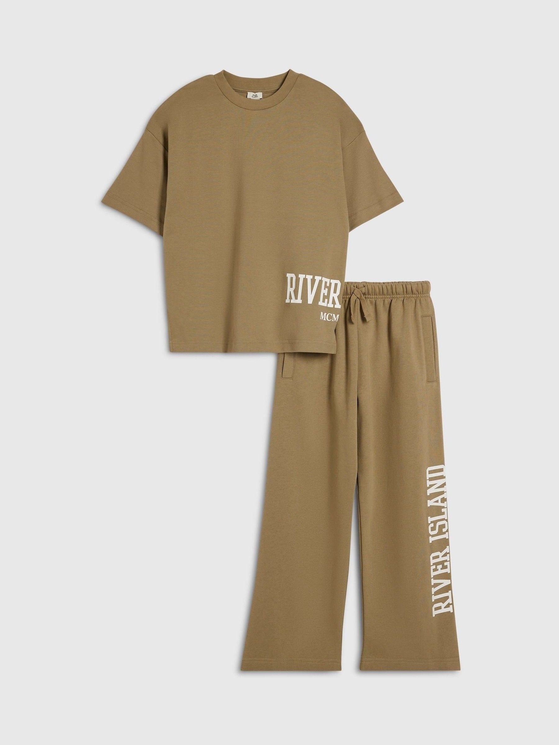Dsiney Kidz - River Island Brown River Varsity T-Shirt & Joggers Set image 1
