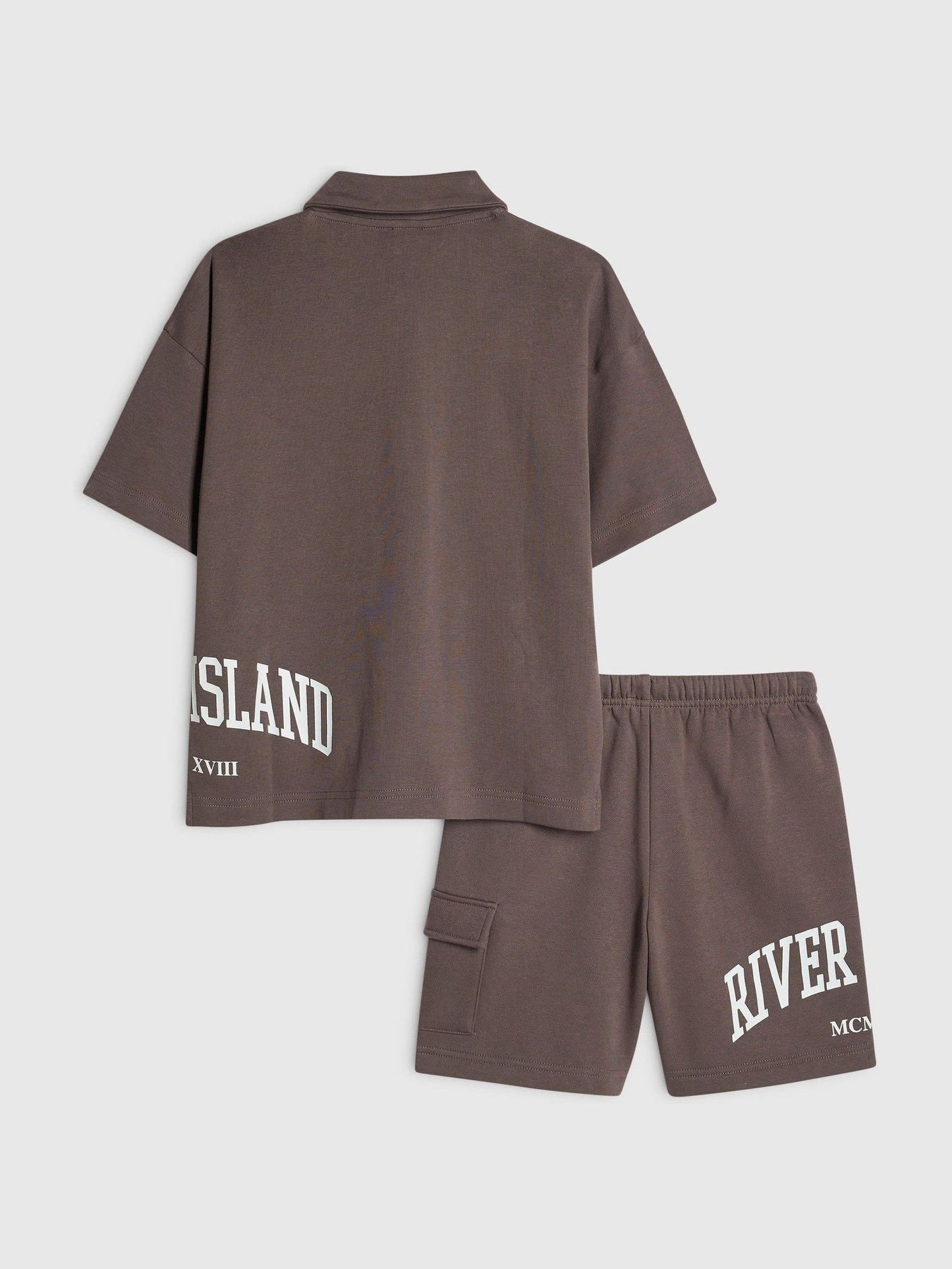 Dsiney Kidz - River Island Brown River Varsity Polo Shirt & Shorts Set image 2