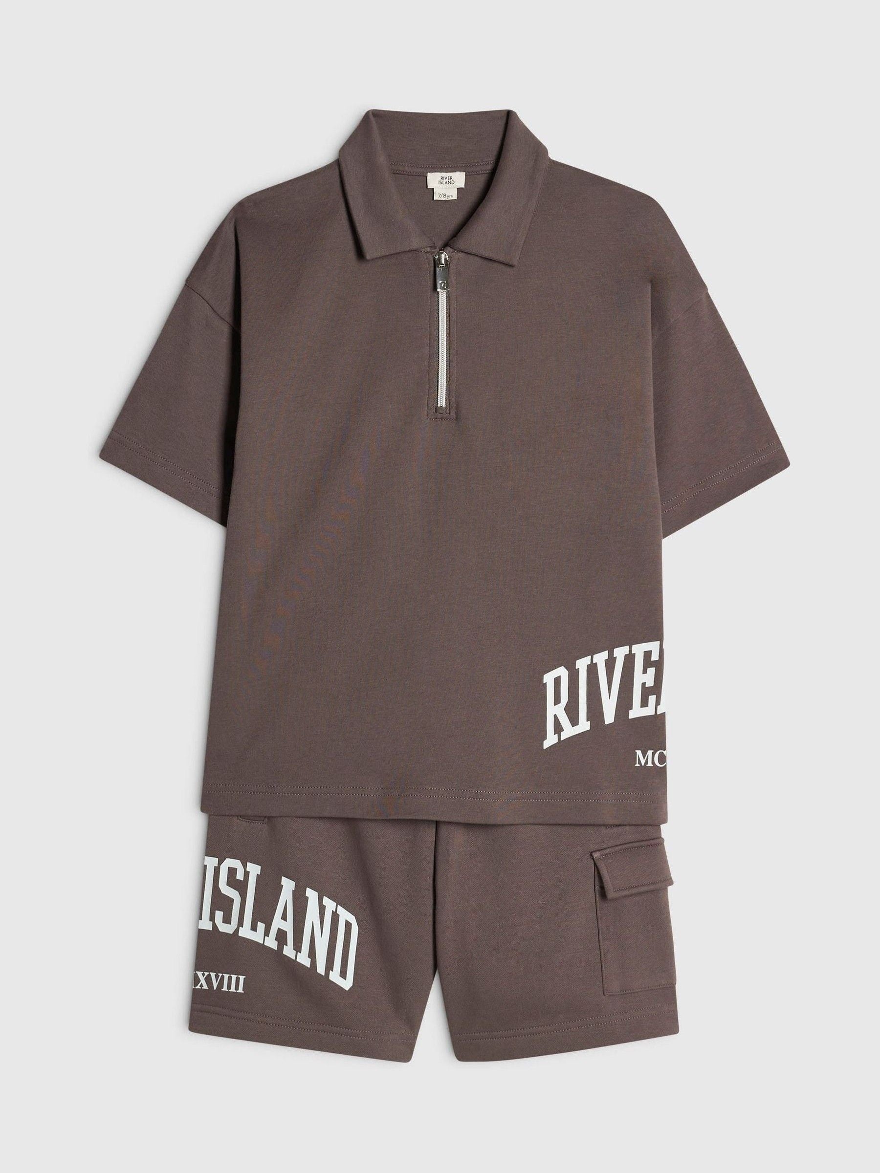 Dsiney Kidz - River Island Brown River Varsity Polo Shirt & Shorts Set image 3