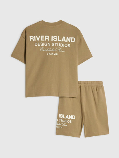 Dsiney Kidz - River Island Brown River Varsity T-Shirt & Shorts Set image 1