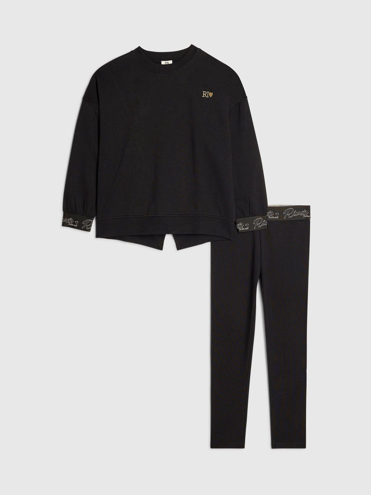 River Island Black Split Back Logo Sweatshirt & Leggings Set - image 2