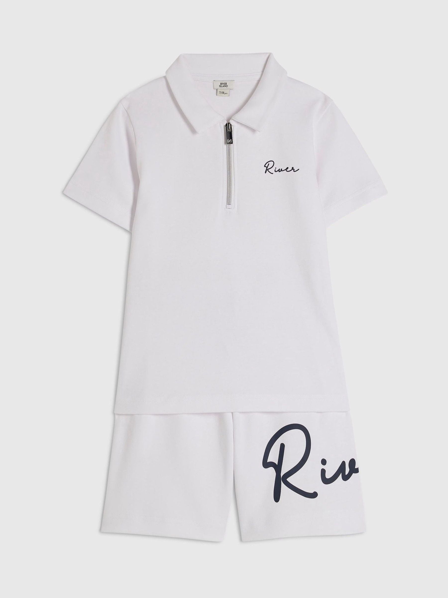 Dsiney Kidz - River Island White Logo Polo Shirt & Short Set image 3
