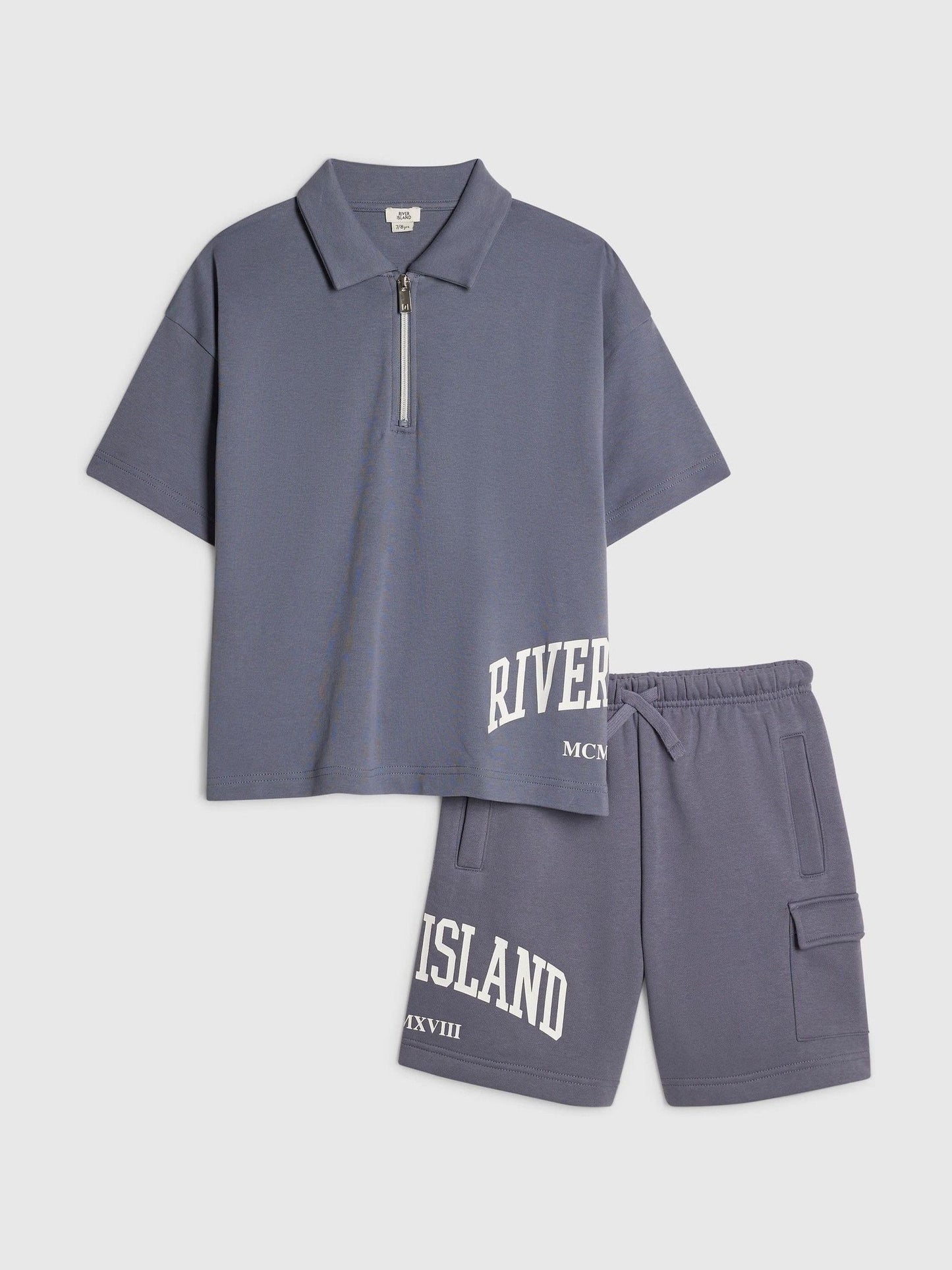 Dsiney Kidz - River Island Blue River Varsity Polo Shirt & Shorts Set image 1