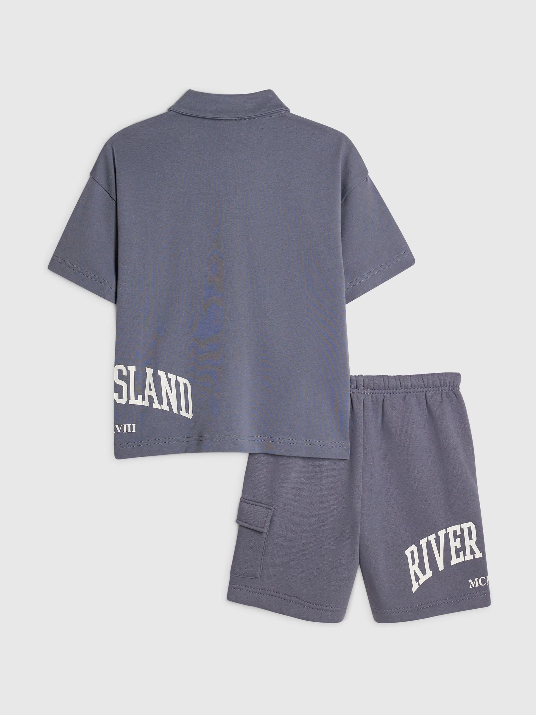 Dsiney Kidz - River Island Blue River Varsity Polo Shirt & Shorts Set image 2