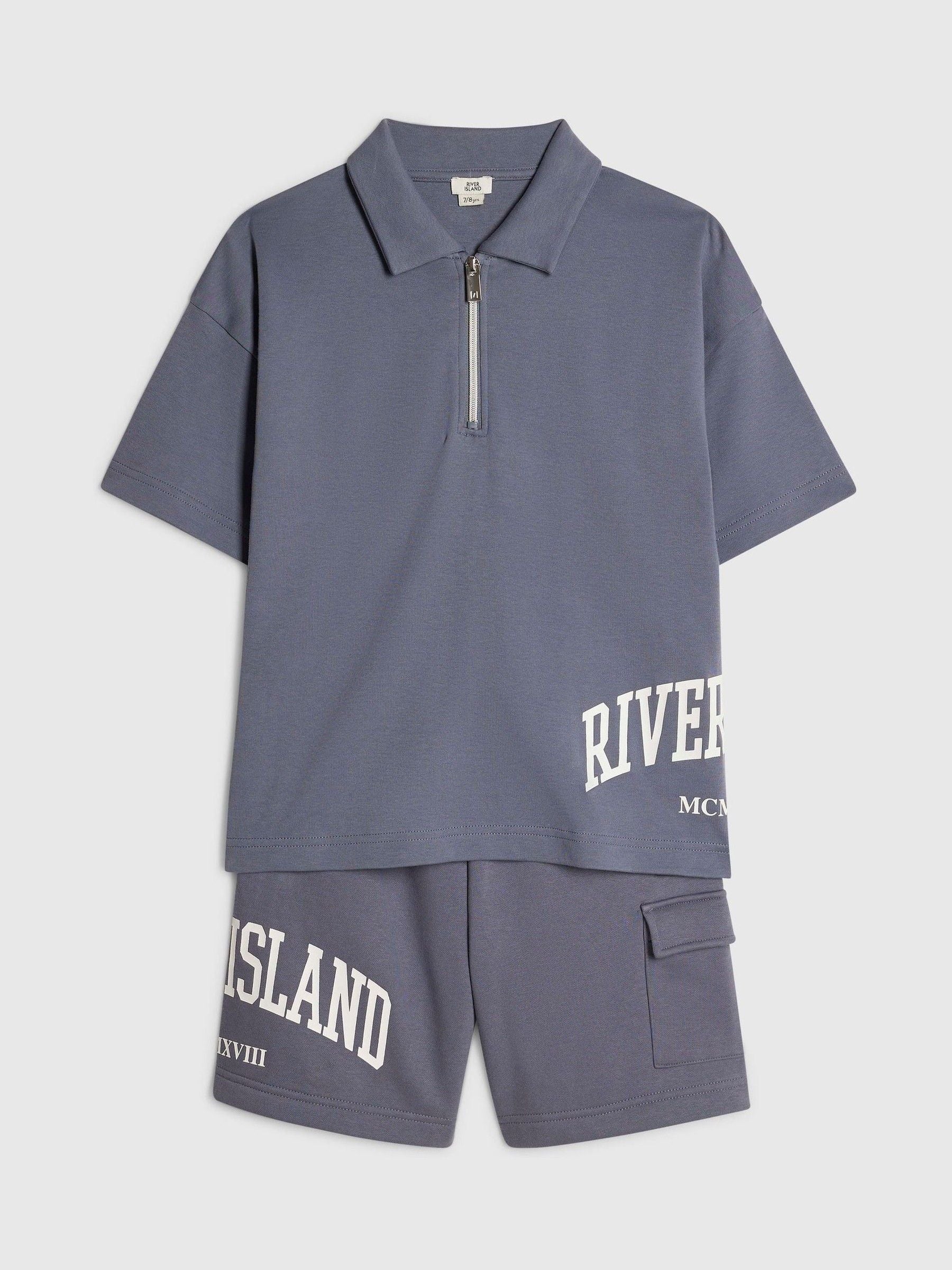 Dsiney Kidz - River Island Blue River Varsity Polo Shirt & Shorts Set image 3