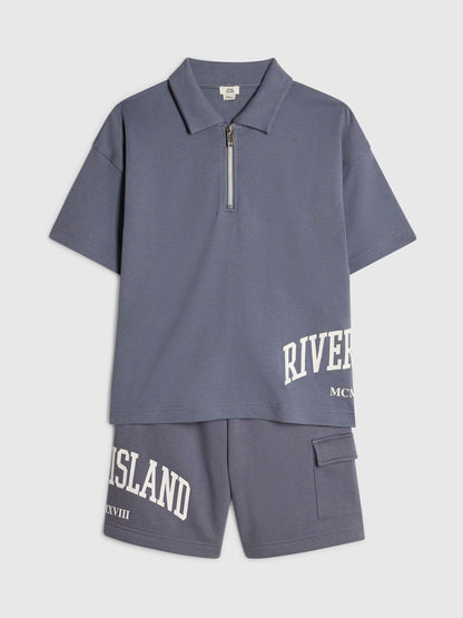 Dsiney Kidz - River Island Blue River Varsity Polo Shirt & Shorts Set image 3