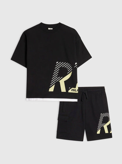 Dsiney Kidz - River Island Black River Athelesuire T-Shirt & Shorts Set image 1