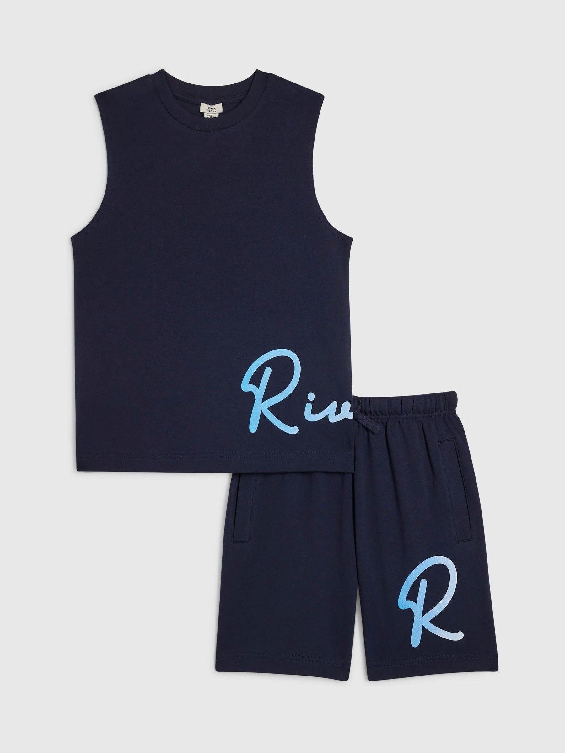 Dsiney Kidz - River Island Navy Blue River Logo Vest & Short Set image 1