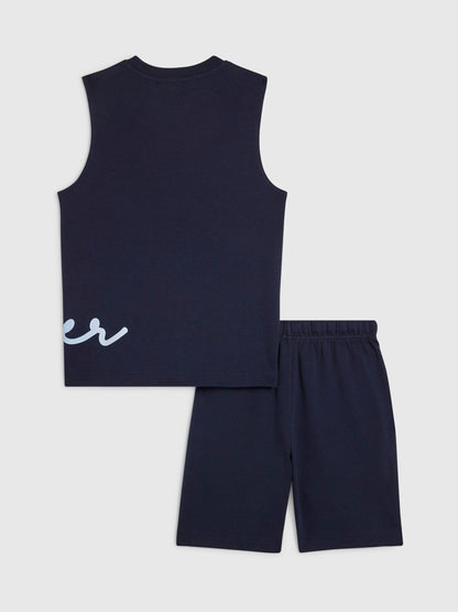 Dsiney Kidz - River Island Navy Blue River Logo Vest & Short Set image 2