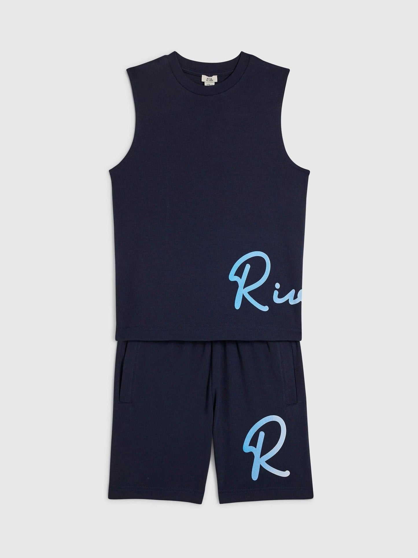 Dsiney Kidz - River Island Navy Blue River Logo Vest & Short Set image 3