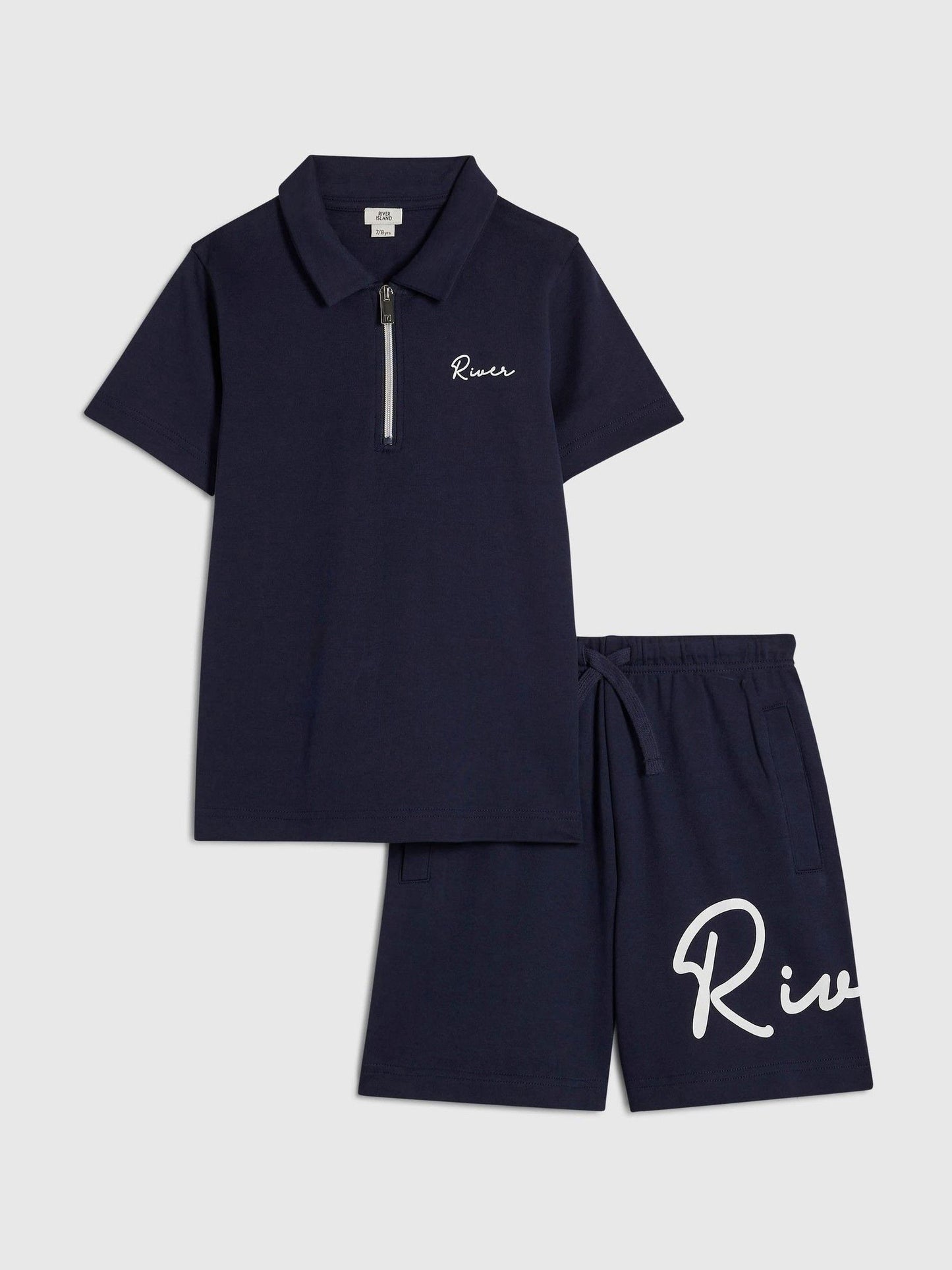 Dsiney Kidz - River Island Blue River Logo Polo Shirt & Shorts Set image 1