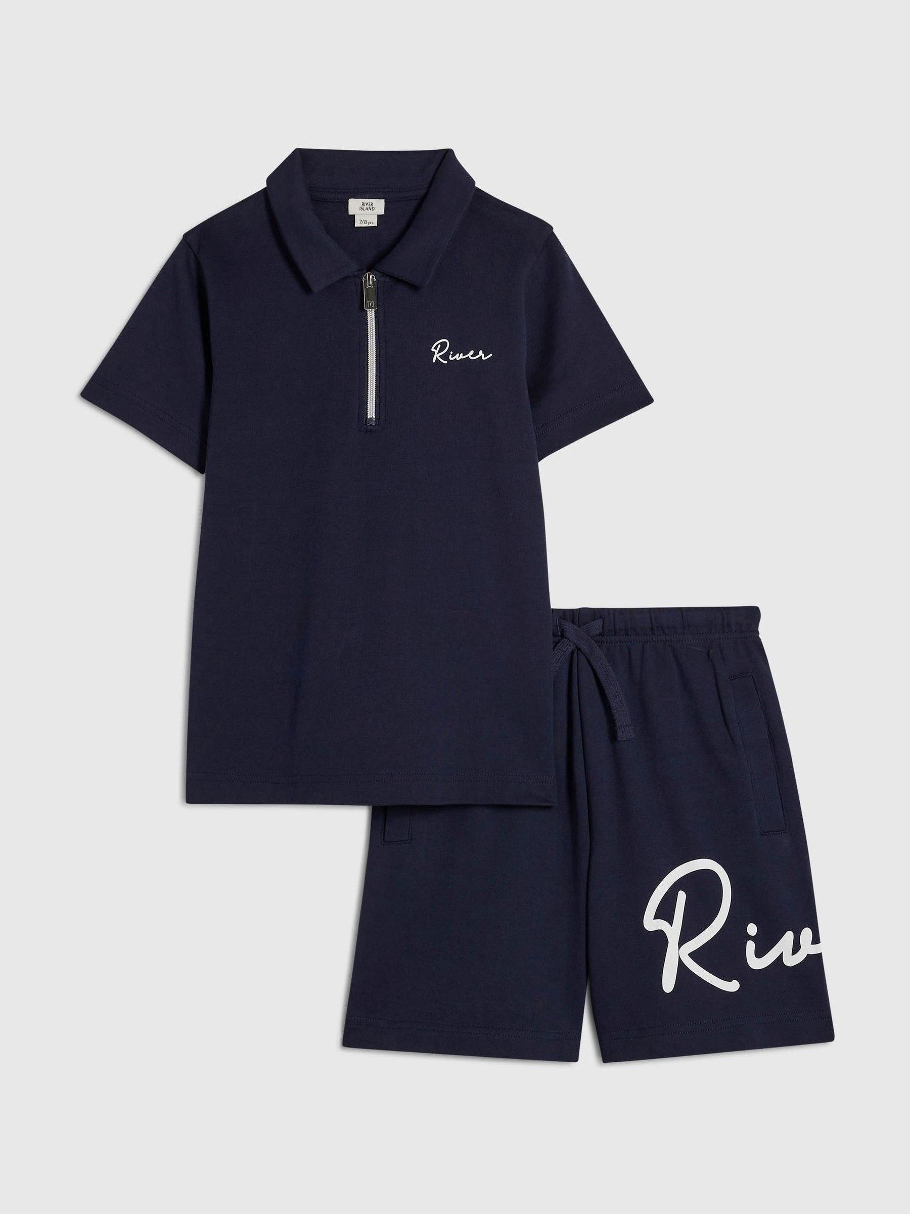 Dsiney Kidz - River Island Blue River Logo Polo Shirt & Shorts Set image 1