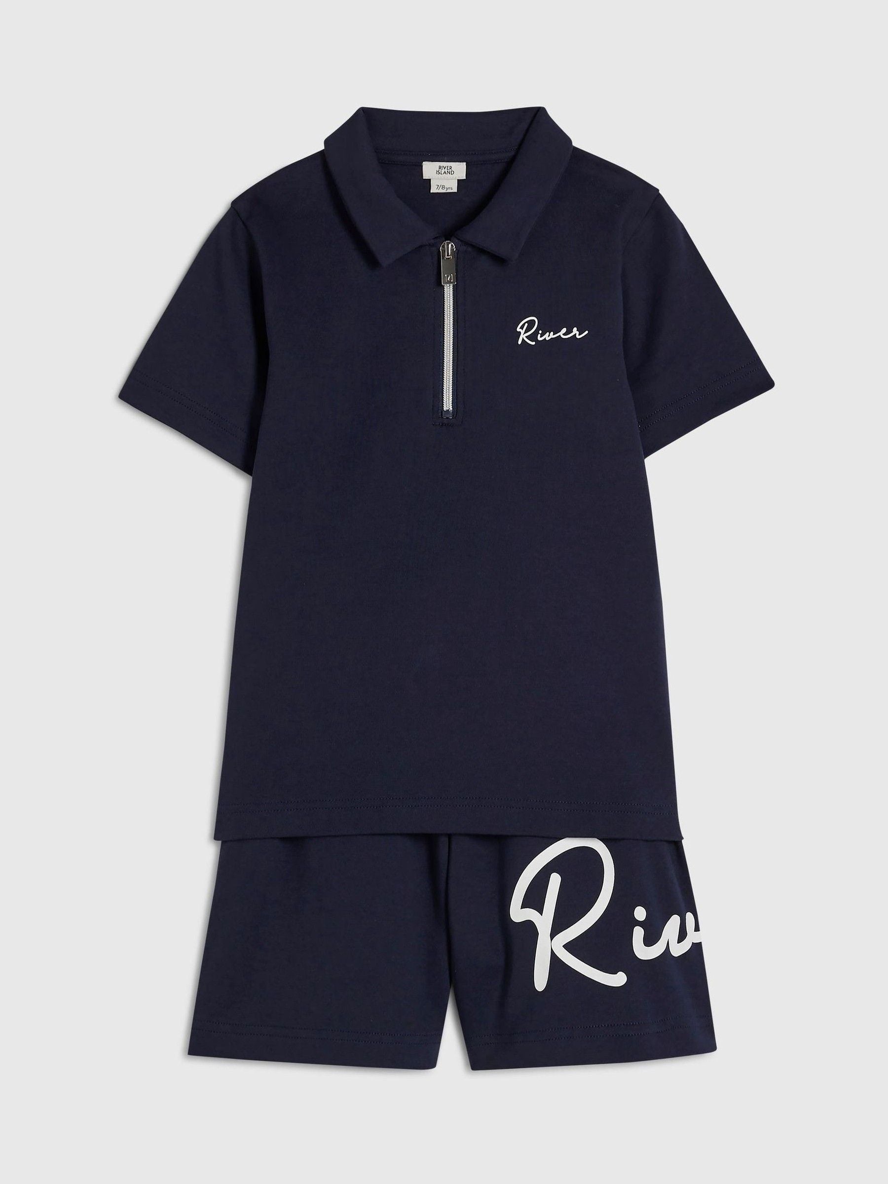 Dsiney Kidz - River Island Blue River Logo Polo Shirt & Shorts Set image 3