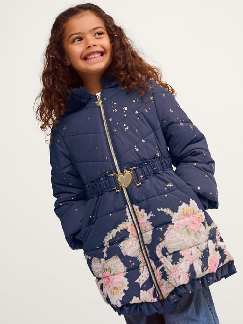 Monsoon Blue Aurora Floral Print Puffer Coat - image 1