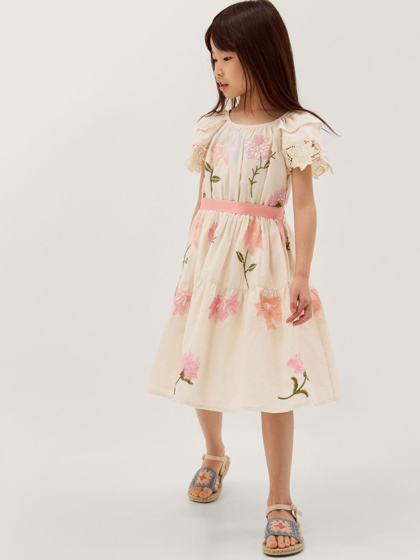 Dsiney Kidz - Monsoon Cream Floral Embellished Lace Dress image 1