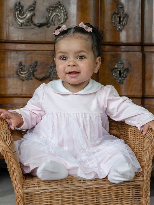 Dsiney Kidz - Emile Et Rose Pink Molly - Jersey Dress With Embroidered Tulle Overlay & Tights image 1