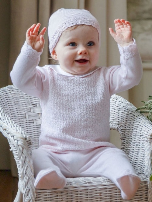 Dsiney Kidz - Emile Et Rose Pink Minny - Knitted Two-Piece With Large Embroidered Collar, Foot-in Leggings & Hat Set image 1