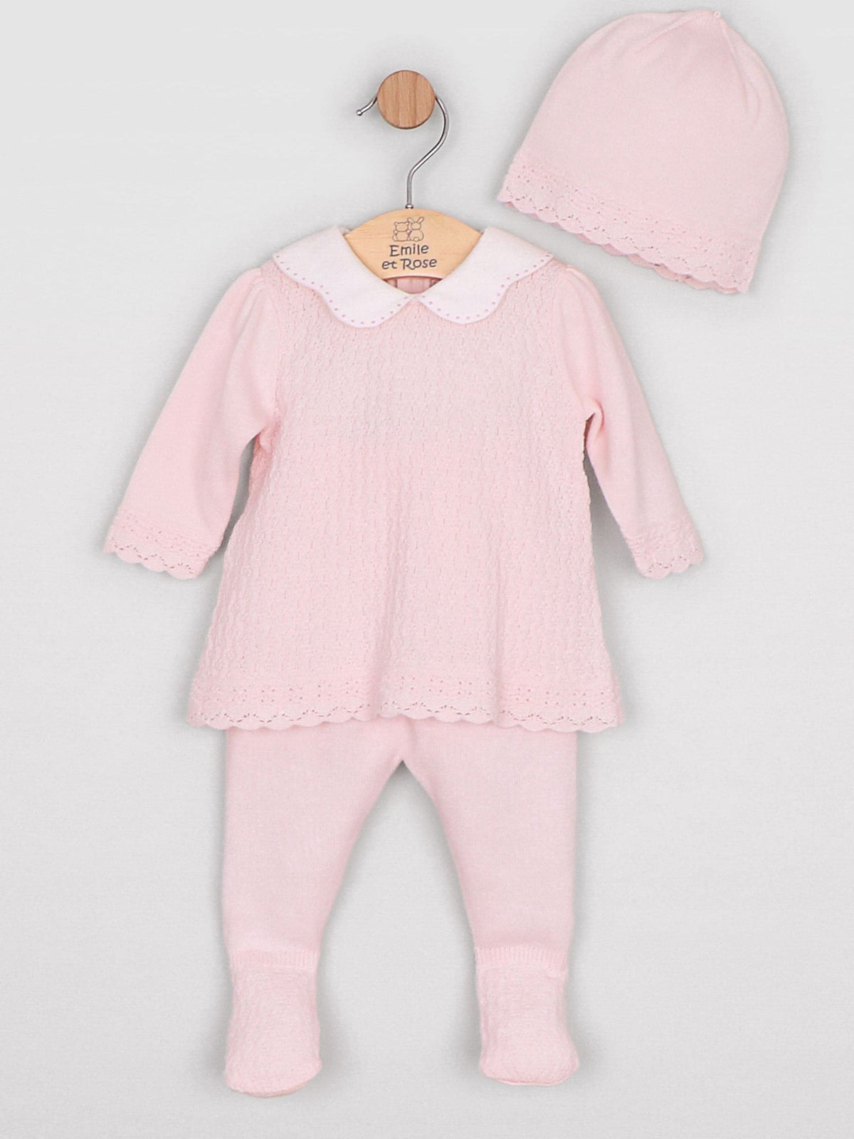 Dsiney Kidz - Emile Et Rose Pink Minny - Knitted Two-Piece With Large Embroidered Collar, Foot-in Leggings & Hat Set image 2
