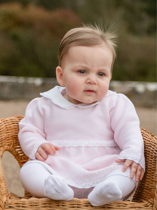 Dsiney Kidz - Emile Et Rose Pink Millie - Knitted Dress With Crocheted Edges, Large Collar & Tights image 1