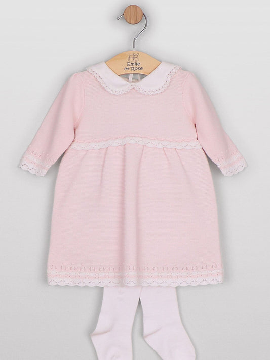 Dsiney Kidz - Emile Et Rose Pink Millie - Knitted Dress With Crocheted Edges, Large Collar & Tights image 2