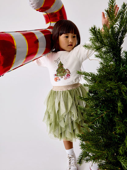 JoJo Maman Bébé Olive Green Christmas Tree Tulle Skirt & Top Set - image 2