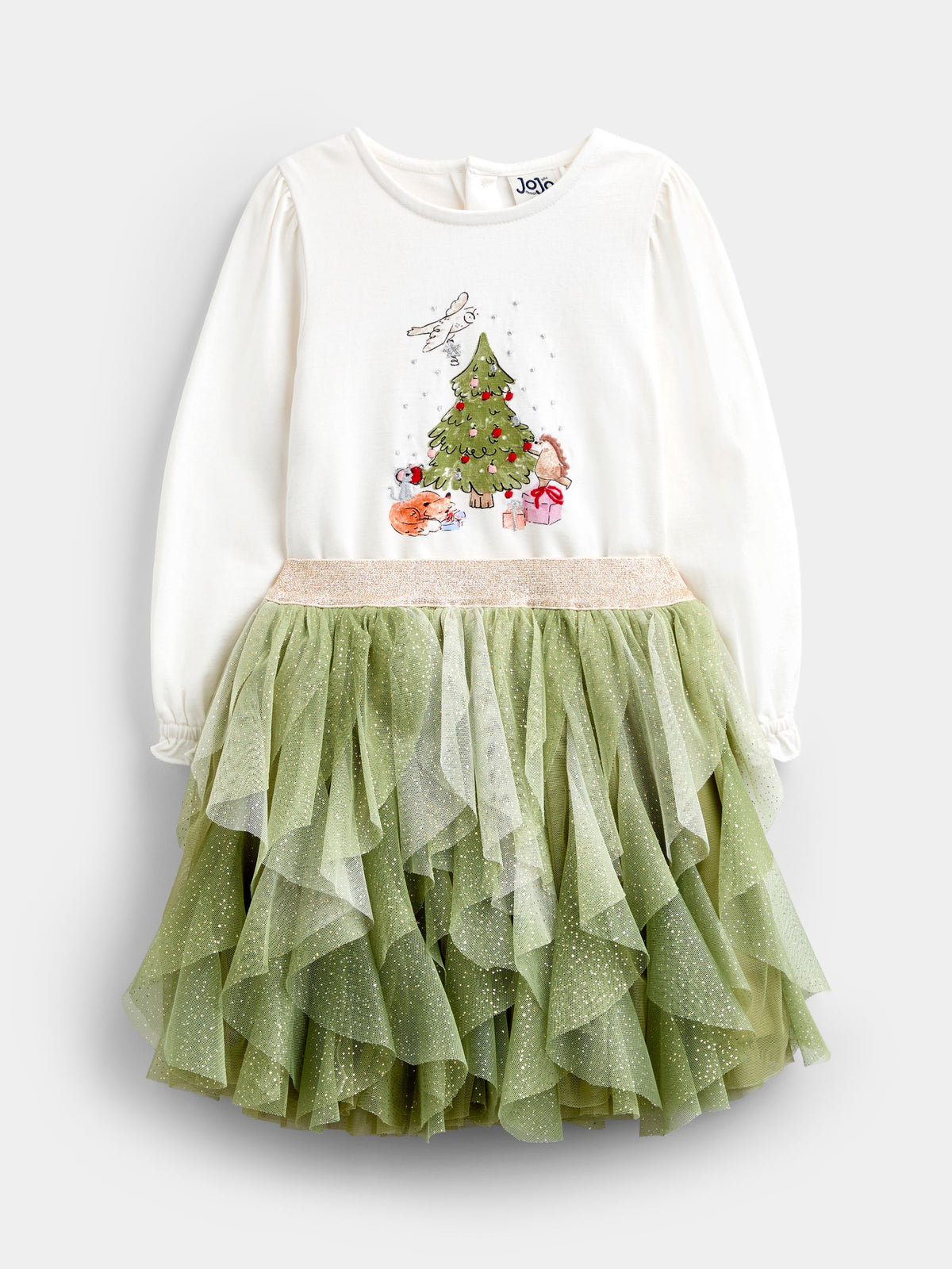 JoJo Maman Bébé Olive Green Christmas Tree Tulle Skirt & Top Set - image 5