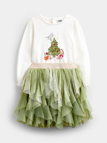 JoJo Maman Bébé Olive Green Christmas Tree Tulle Skirt & Top Set - image 5