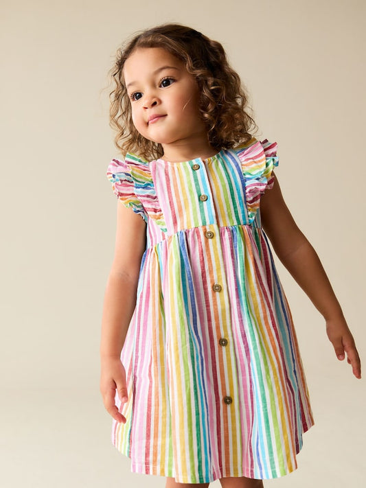 Rainbow Stripe Double Ruffle Sleeve Dress (3mths-8yrs)