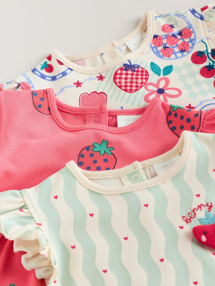 Red Strawberry Printed Baby Rompers 3 Pack