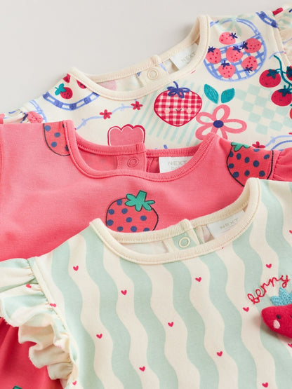 Red Strawberry Printed Baby Rompers 3 Pack