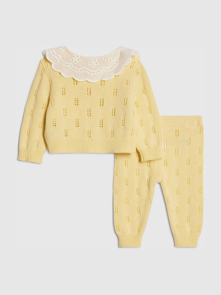 River Island Yellow Broderie Daisy Knitted Cardigan & Leggings Set
