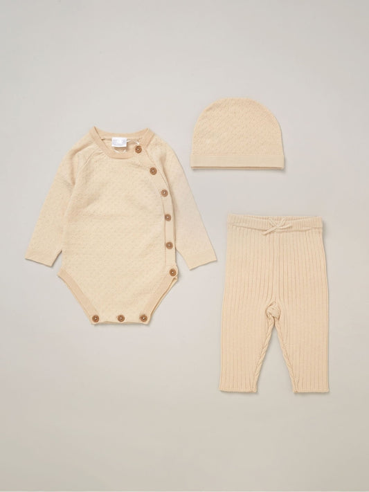 Rock-A-Bye Baby Boutique Baby Knit Brown Bodysuits Leggings and Hats Set 3-Piece