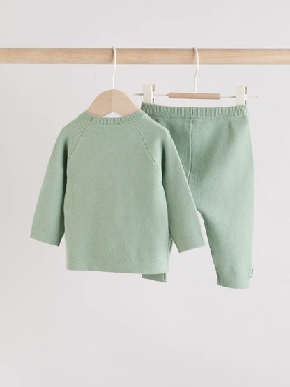 Sage Green Baby Knitted Wrap Jumper and Leggings 2 Piece Set (0mths-2yrs)