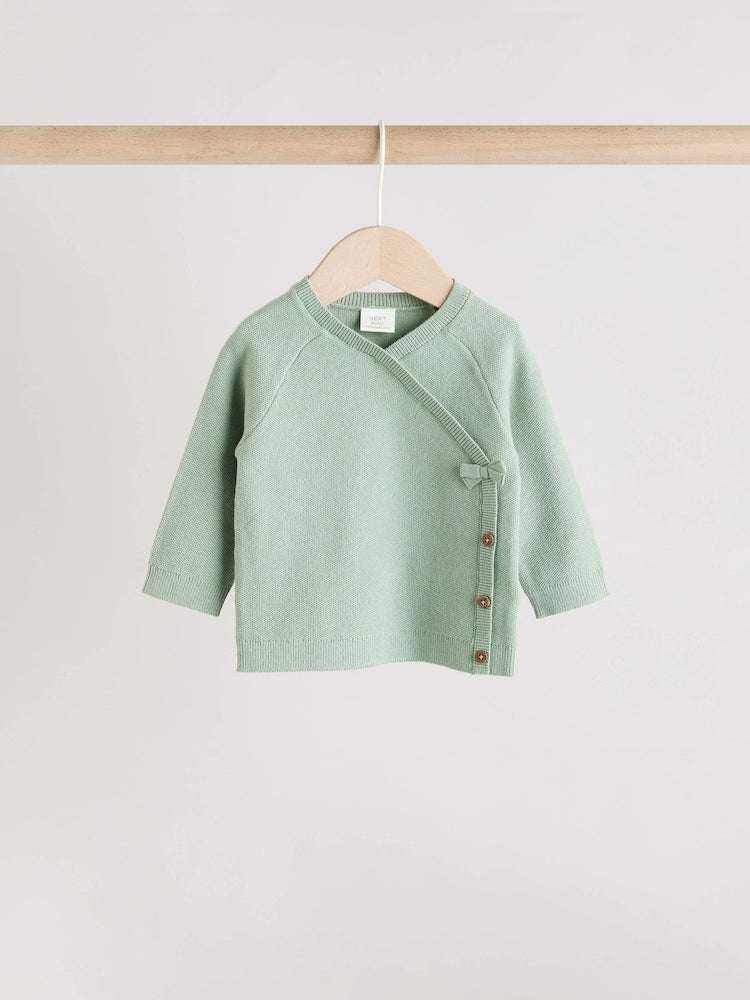 Sage Green Baby Knitted Wrap Jumper and Leggings 2 Piece Set (0mths-2yrs)