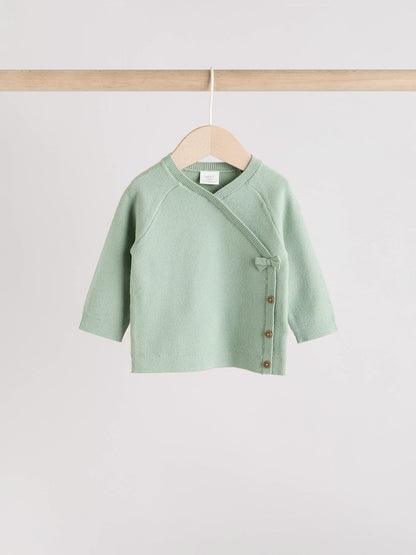 Sage Green Baby Knitted Wrap Jumper and Leggings 2 Piece Set (0mths-2yrs)