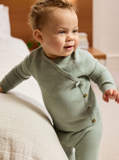 Sage Green Baby Knitted Wrap Jumper and Leggings 2 Piece Set (0mths-2yrs)