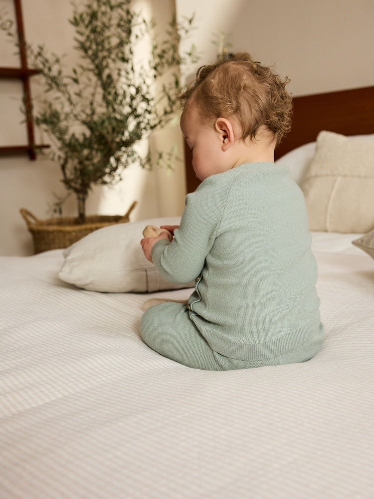 Sage Green Baby Knitted Wrap Jumper and Leggings 2 Piece Set (0mths-2yrs)